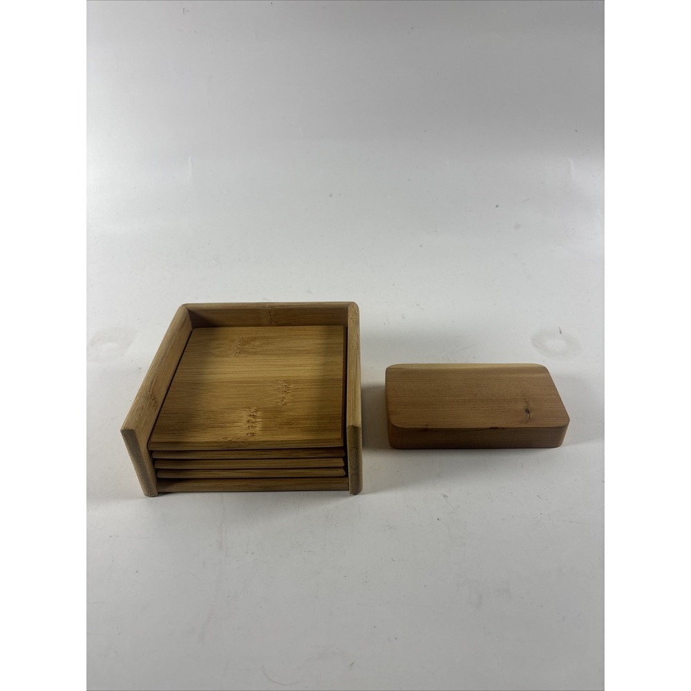 Core Home Bamboo Coaster Set w Holder + Bamboo Storage Box Natural